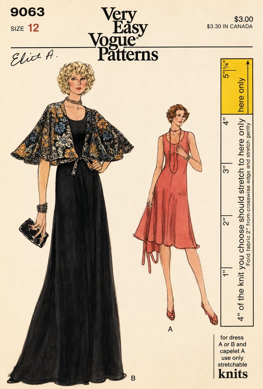 Vogue 9063 Very Easy Misses Dress and Capelet Sewing Pattern Size 12 Vintage 70s